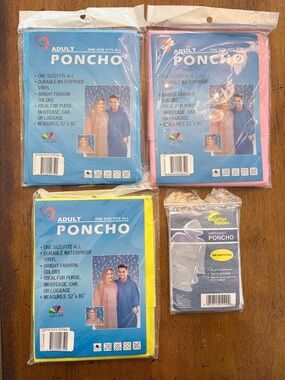 NWT 4-Piece Waterproof Rain Poncho - One Size Fits All